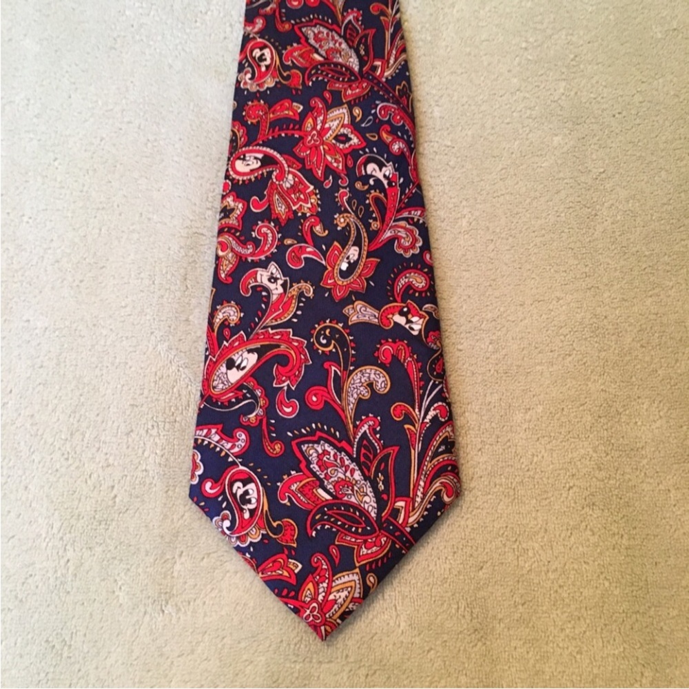 Disney necktie Mickey hiding silk cartoon paisley blue red Balancine Tie Works